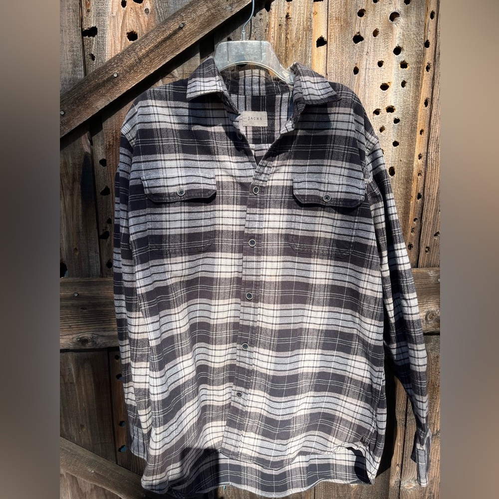 Jachs Brawny Flannel Shirt Mens Black Plaid Long Sleeve Outdoor XLT